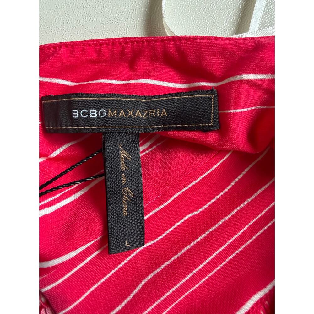 New BCBGMaxazria Women's Red White Floral Pleate Bodice Maxi Halter Dress Size L - Picture 10 of 12